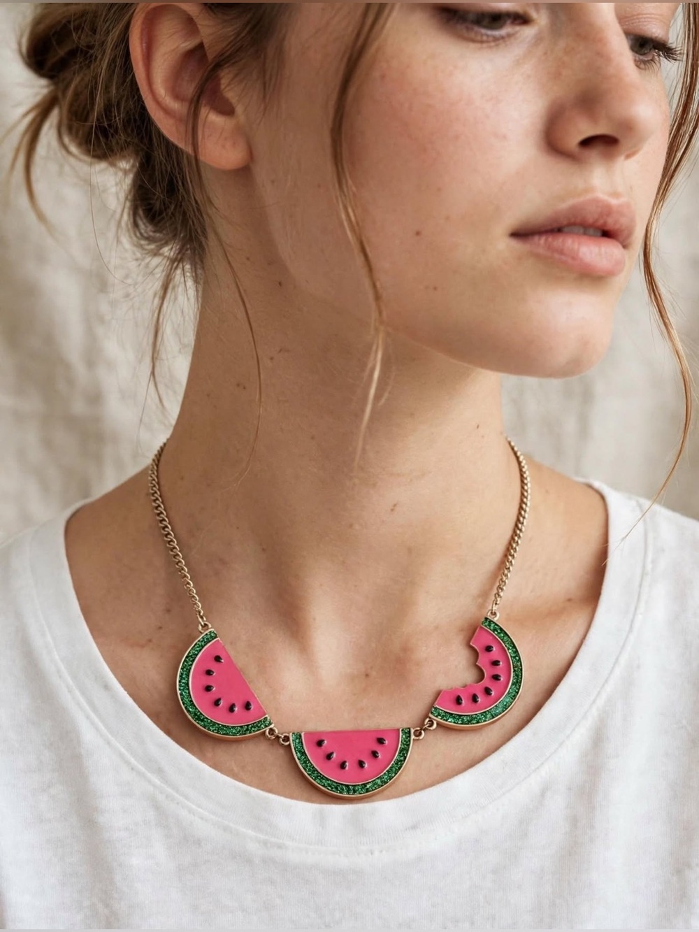 Betsey Johnson Pink and Green Watermelon Slice Statement Necklace